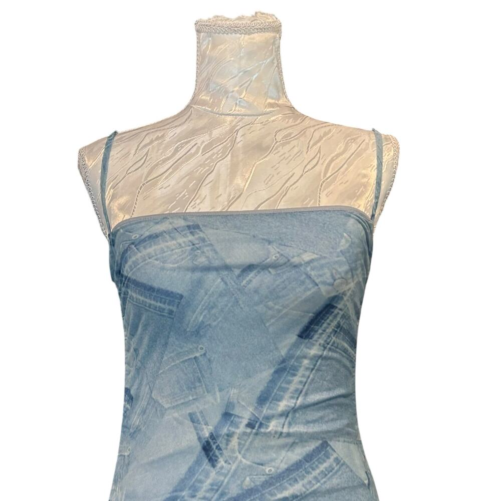 Good American Denim Print Stretch Midi Dress Ruched Coquette Size 1 - Picture 6 of 15